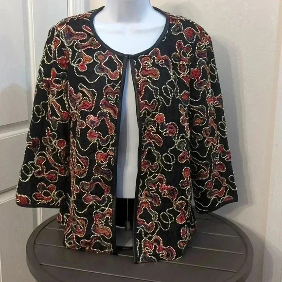 Dennis Basso Soutache Lace Jacket with Faux leather trim - Picture 2 of 10